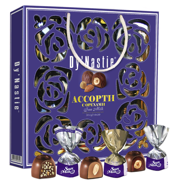 №3 Династия Сумка Конфеты "Ассорти с орехами", 210г     в Лянторе